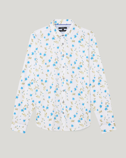 Botanical Floral Print Long Sleeve Shirt, White, hi-res